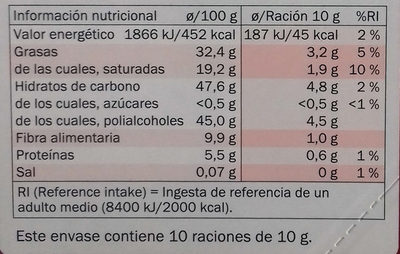 Chocolate negro 52% - Informació nutricional - es