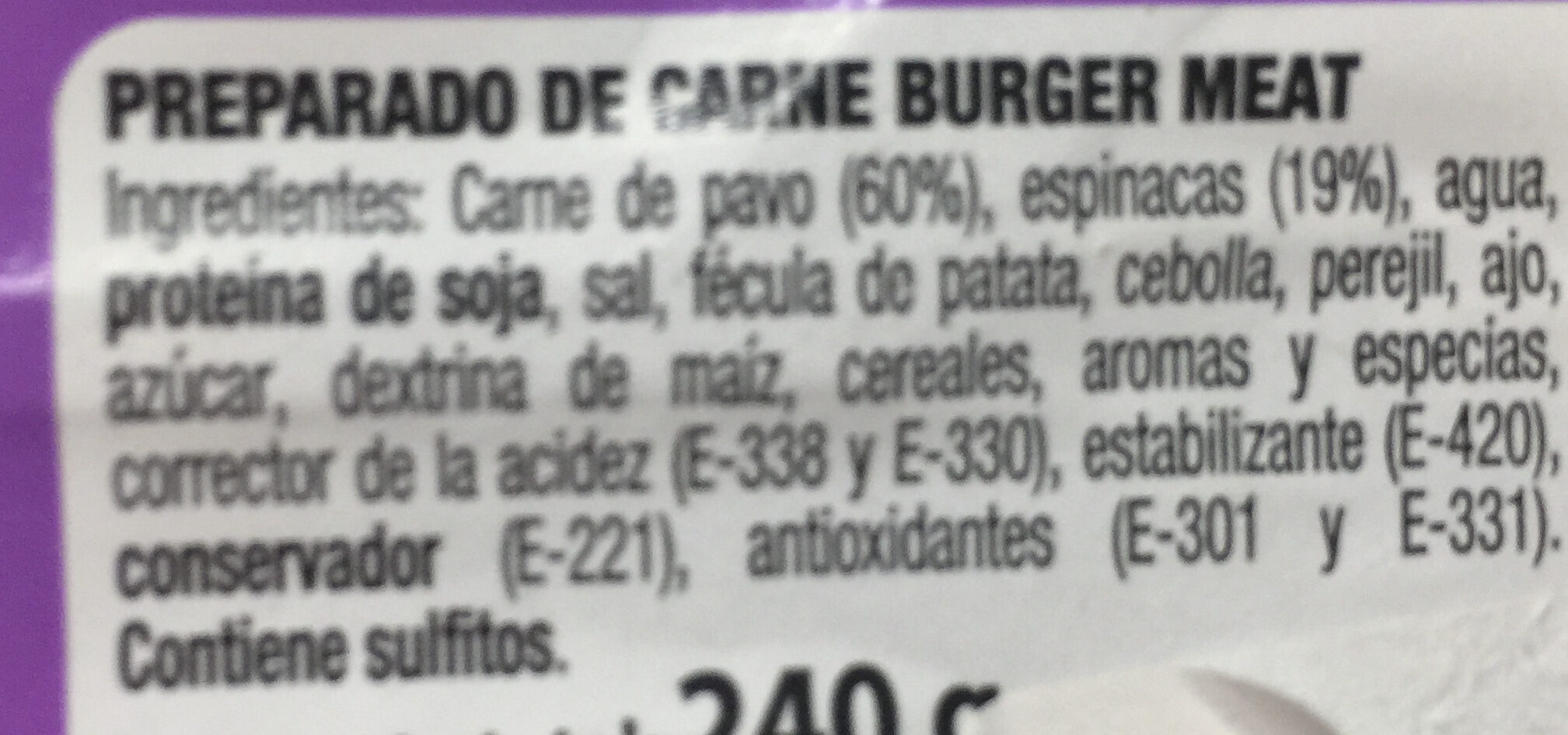 Burger pavo/espinaca - Producte - es