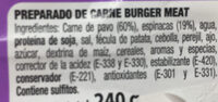 Burger pavo/espinaca - Ingredients - es