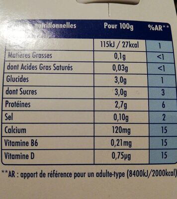 Actimel 0% - Informació nutricional - fr
