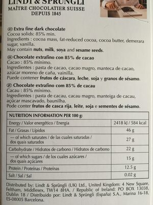 Excellence dark 85% cocoa - Informació nutricional - ro