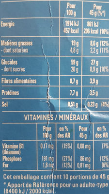 Quaker Cruesli Chocolat au lait - Informació nutricional - fr
