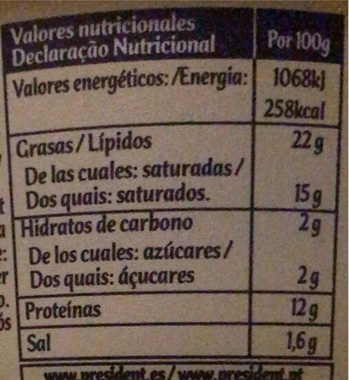Crème de camembert - Informació nutricional - fr