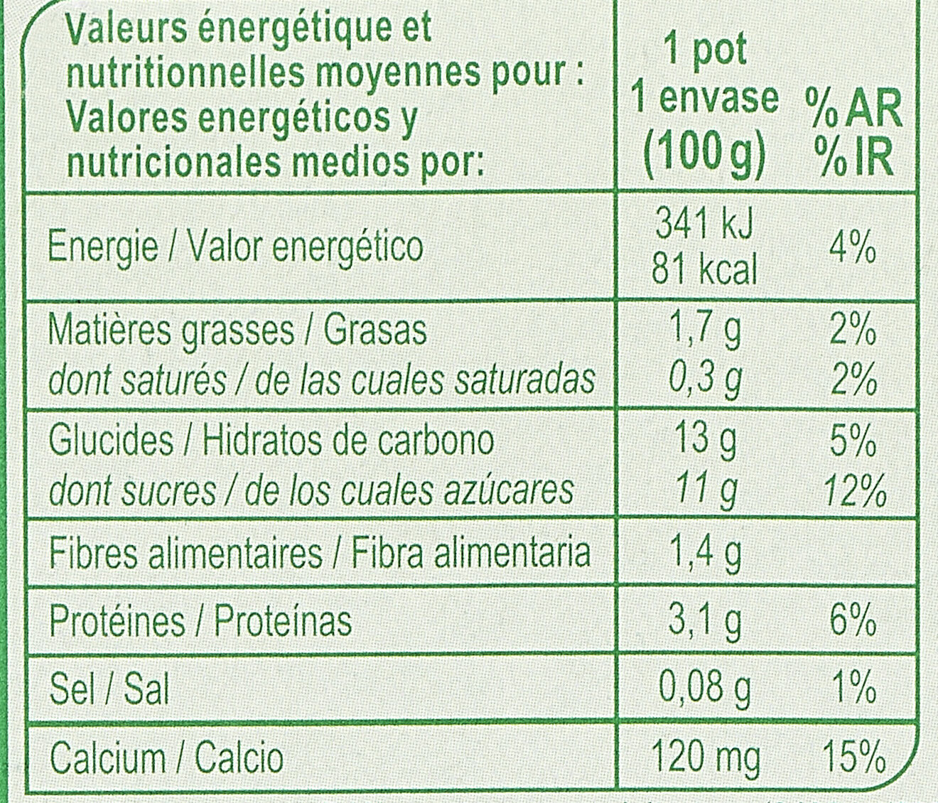 Soja fruits rouges - Informació nutricional - fr