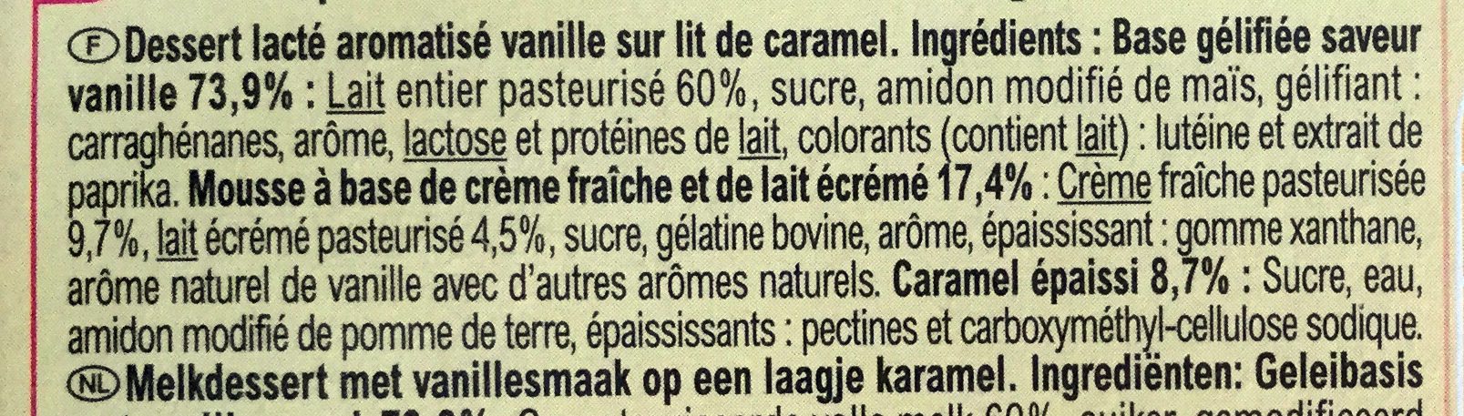 Liégeois Saveur vanille sur lit de caramel - Ingredients - fr
