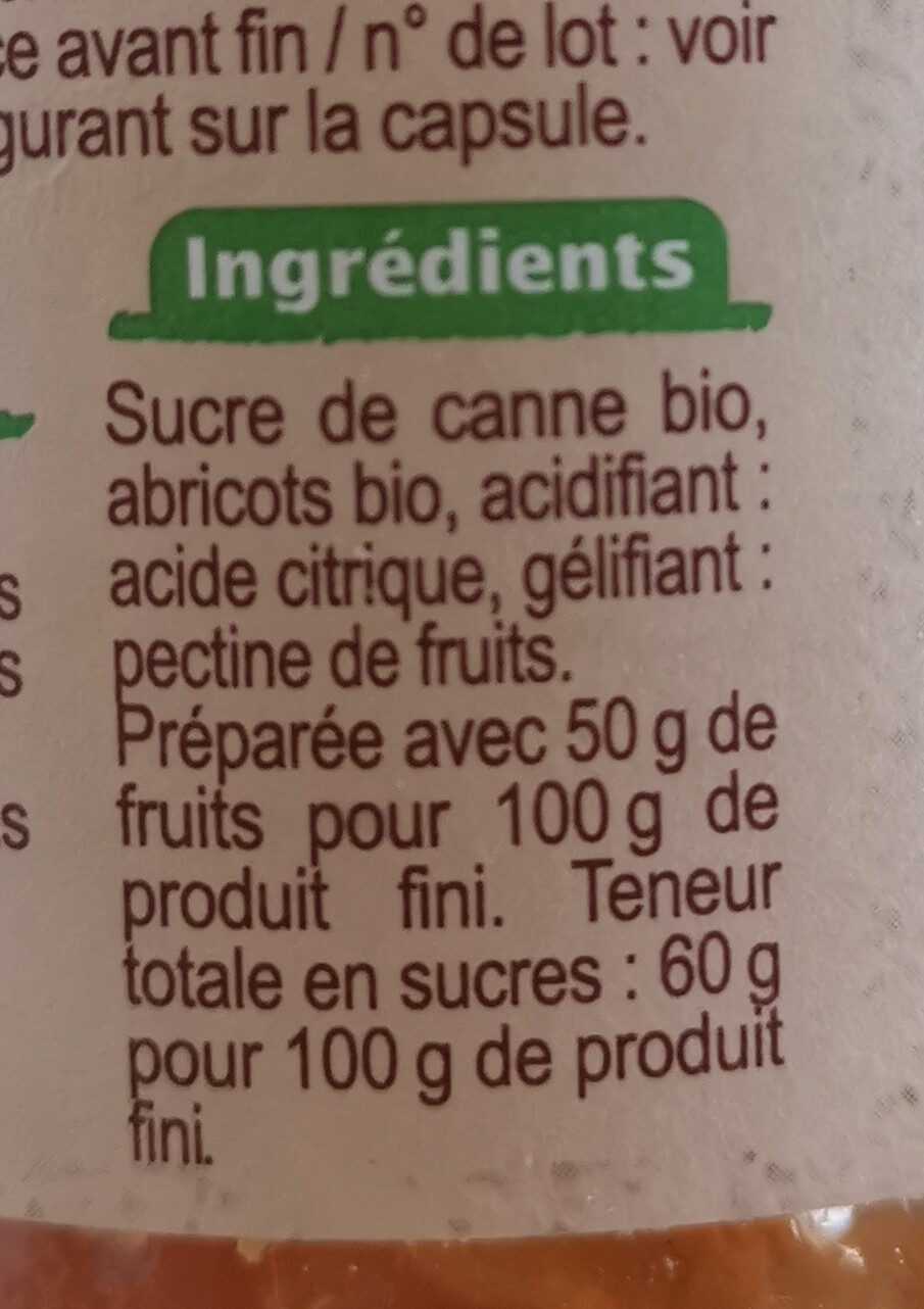 Confiture Extra ABRICOT - Ingredients - fr