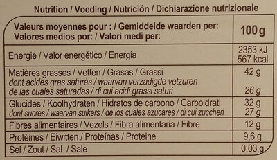 Noir 74% cacao - Informació nutricional - fr