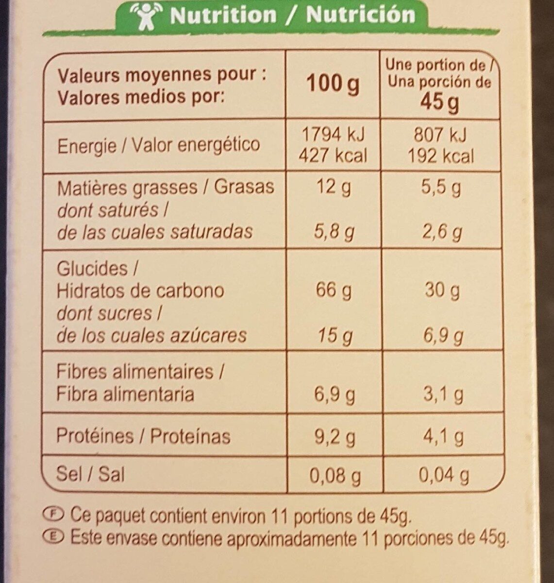 Croustillant Chocolat quinoa - Informació nutricional - fr