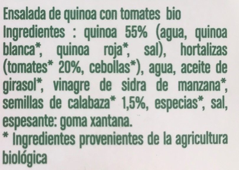 Ensalada de quinoa con tomates y semillas de calabaza Bio - Ingredients - es
