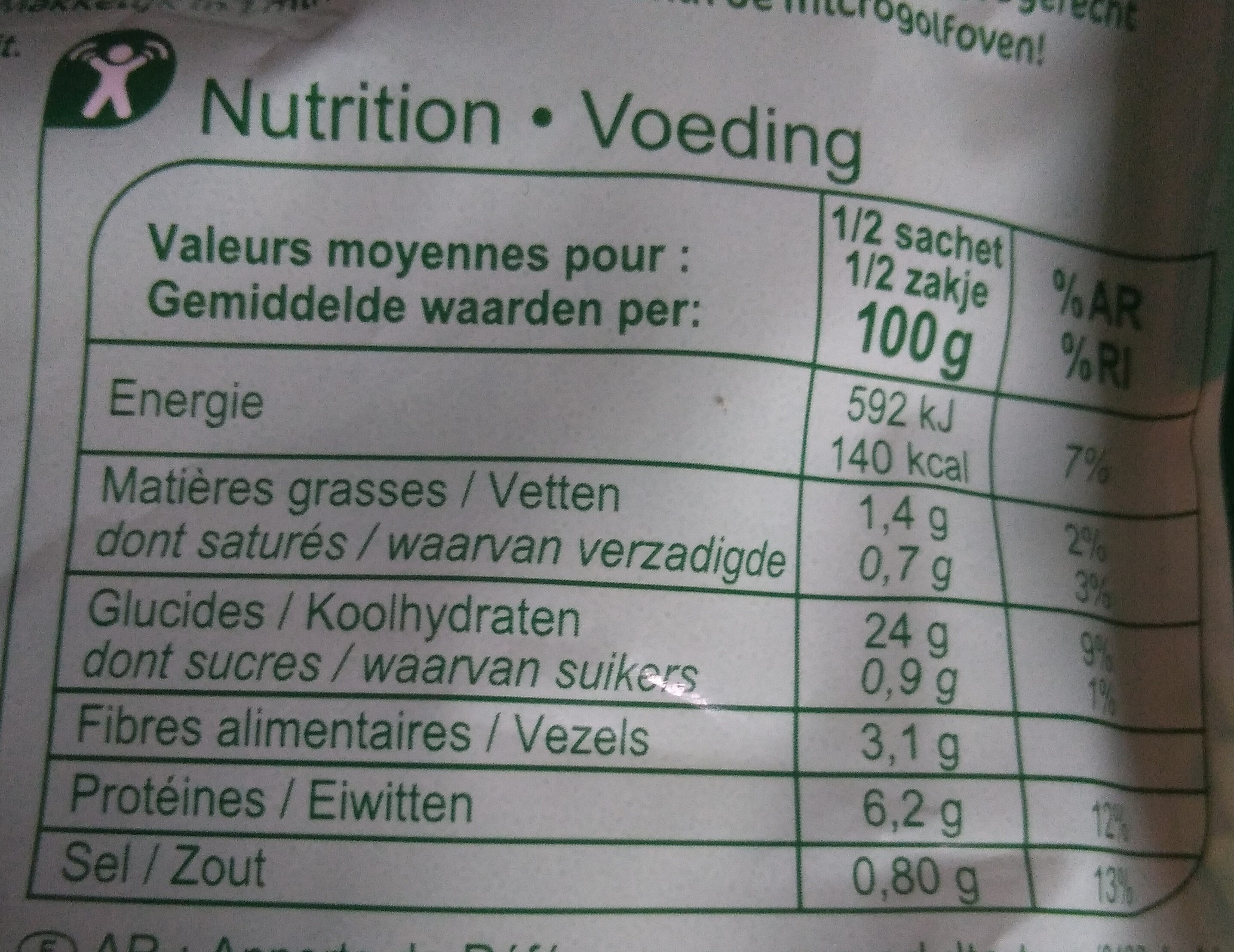 Coquillettes au beurre - Informació nutricional - fr