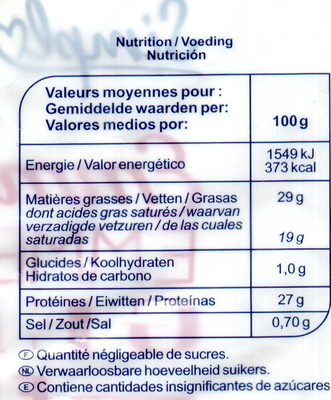 Emmental râpé - Informació nutricional - fr