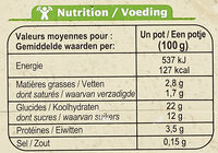 Riz au lait vanille - Informació nutricional - fr