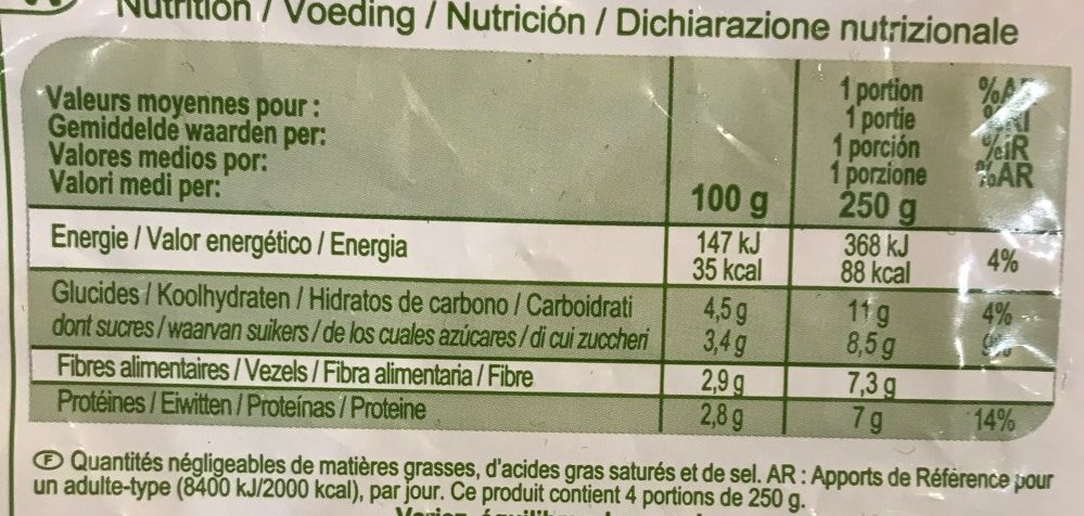 Haricots Verts Très Fins - Informació nutricional - fr