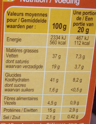 Mini baguettes - Informació nutricional - fr