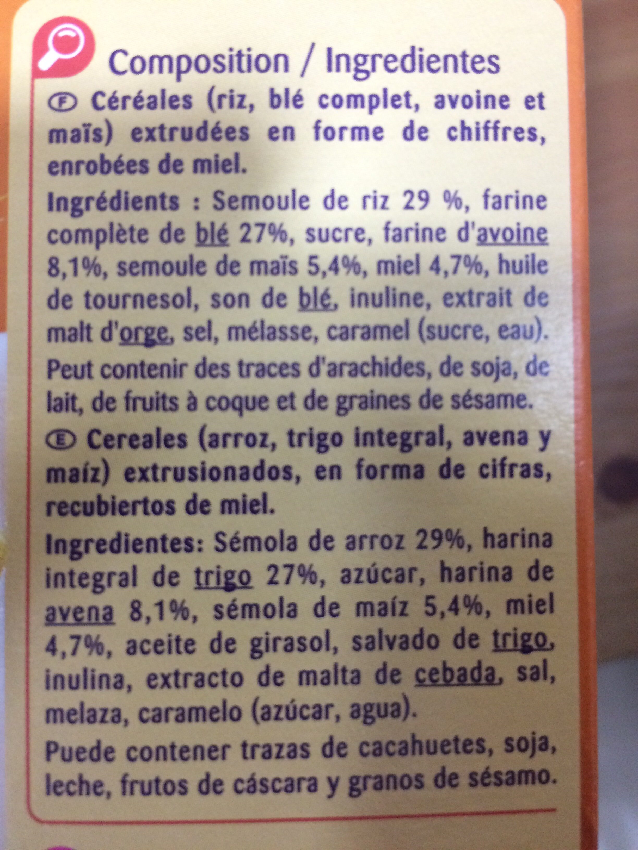 Miel Numberz - Carrefour Kids - Ingredients - es