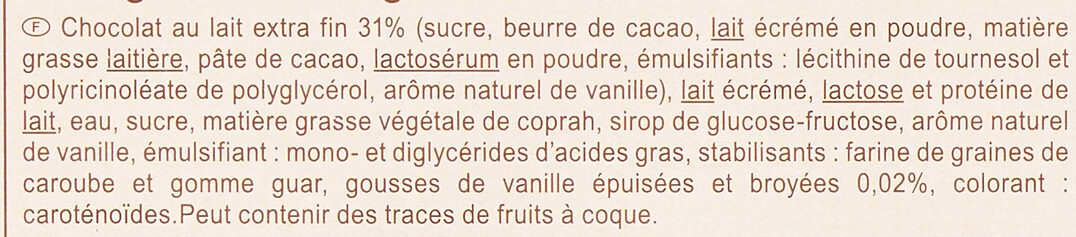 Chocolat au lait, cœur vanille - Ingredients - fr