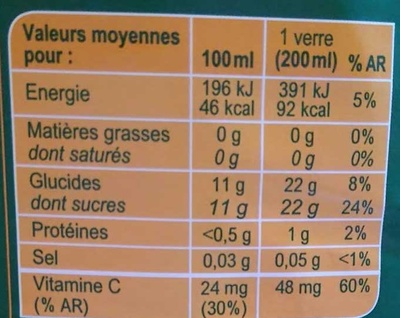 100% pur jus jus d'orange avec pulpe - Informació nutricional - fr