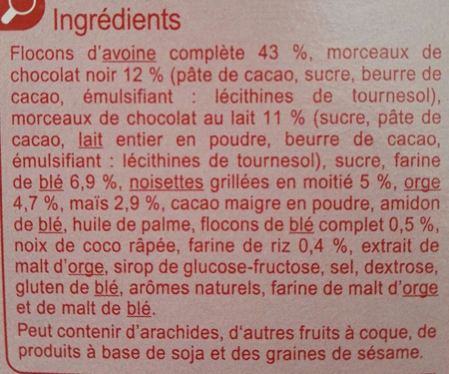 MUESLI & Co 2 CHOCOLATS & NOISETTES - Ingredients - fr