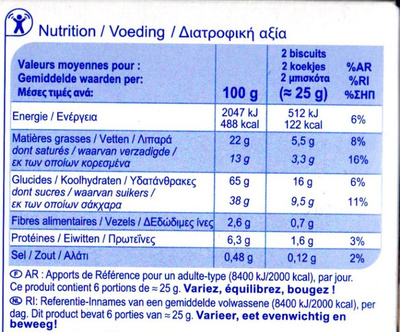 Biscuit tablette - Informació nutricional - fr