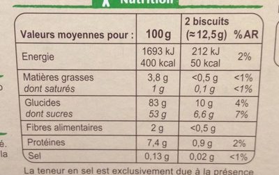 Boudoirs aux Œufs Frais - Informació nutricional - fr