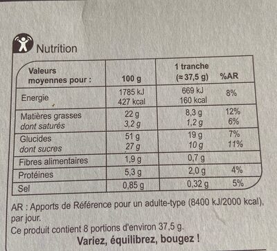Marbré Au chocolat - Informació nutricional - fr