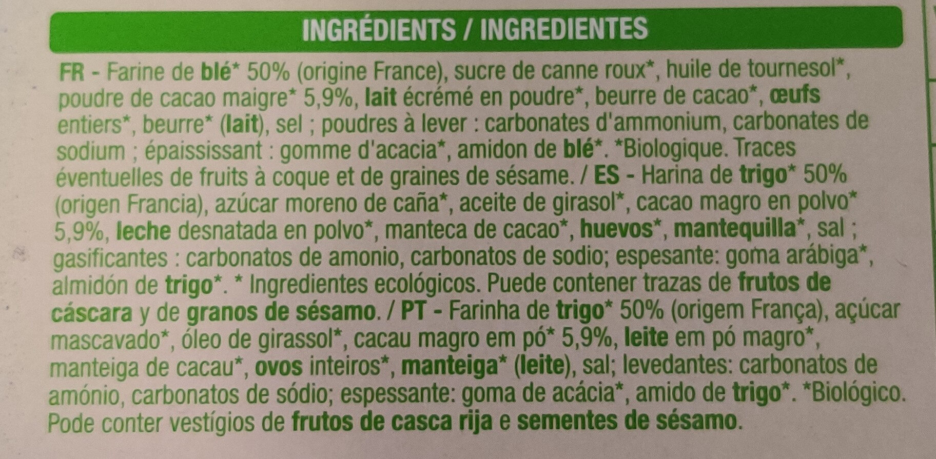 Goûters cacao - Ingredients - fr
