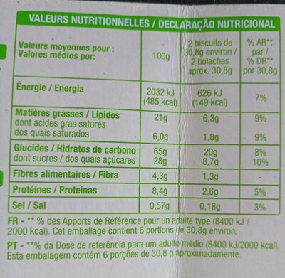 Goûters cacao - Informació nutricional - fr