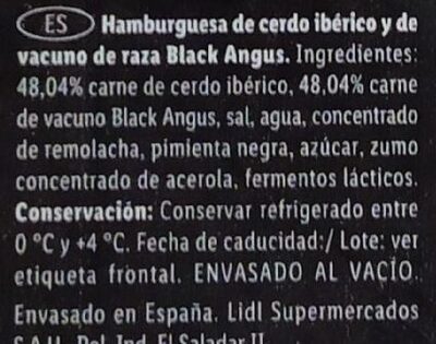 Hamburguesa black angus y cerdo iberico - Ingredients - es