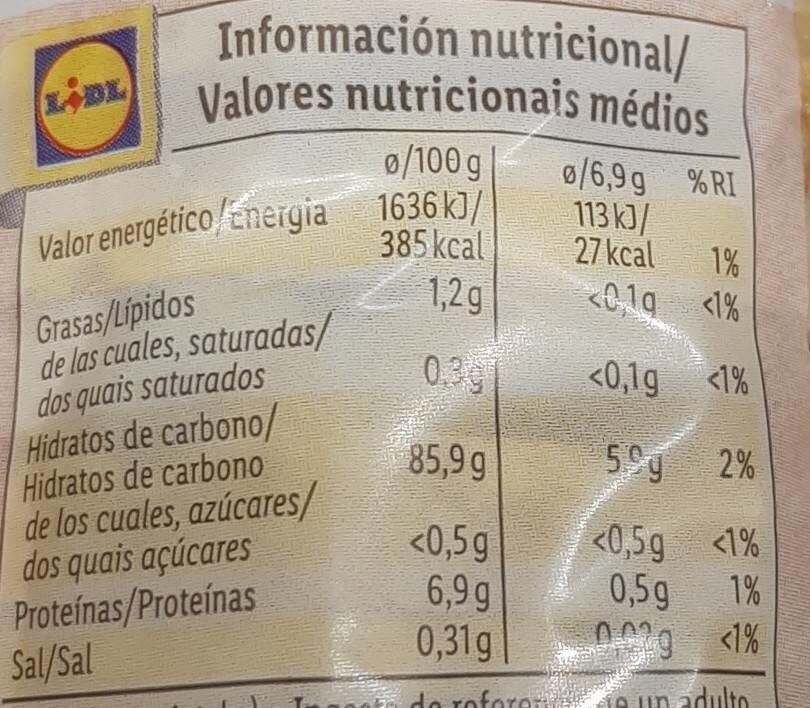 Tortitas de maíz - Informació nutricional - fr