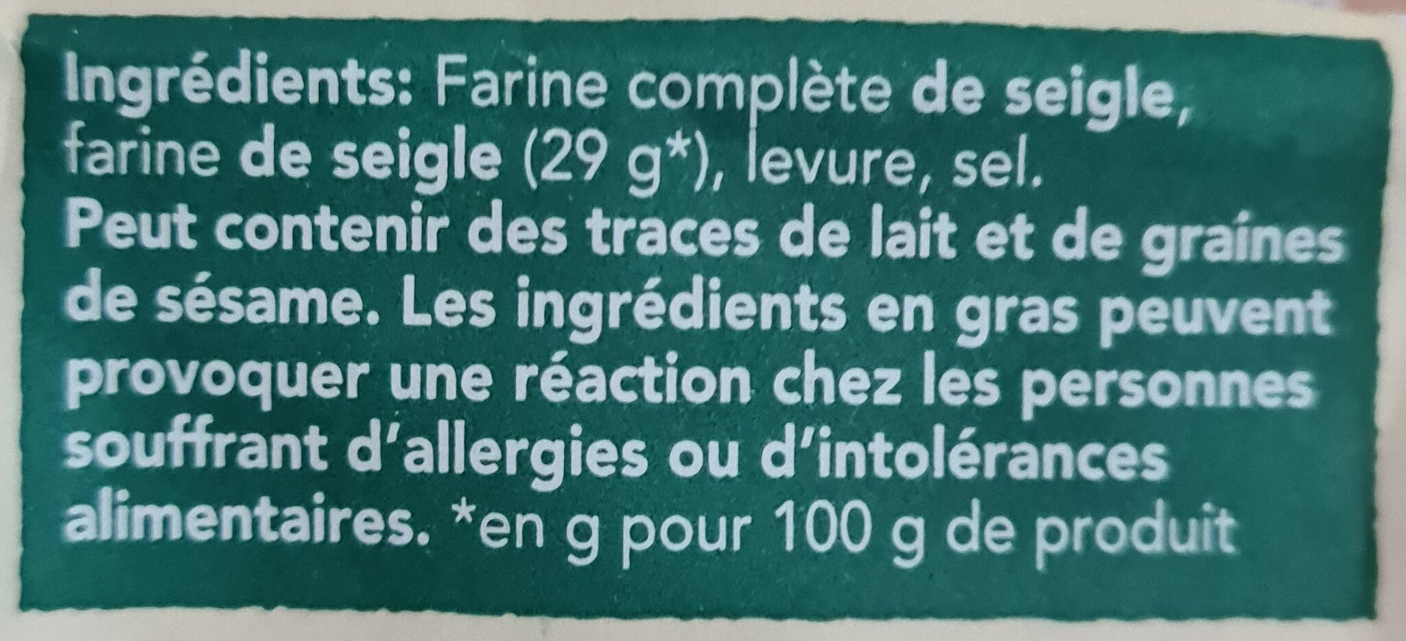 Wasa tartine croustillante authentique au seigle - Ingredients - fr