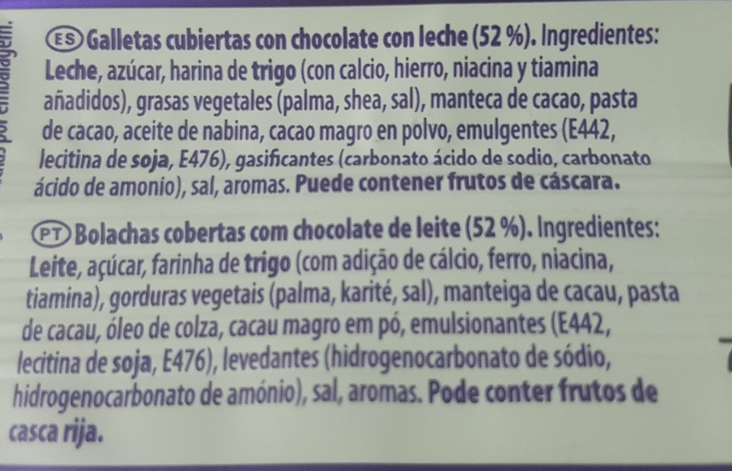 Galletas Cubiertas Con Chocolate Con Leche (52%). - Ingredients - es