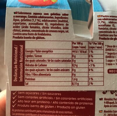 Gelatina sabor morango fresa 0% - Informació nutricional - fr