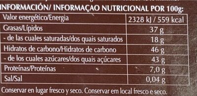 Chocolate negro con almendras - Informació nutricional - es