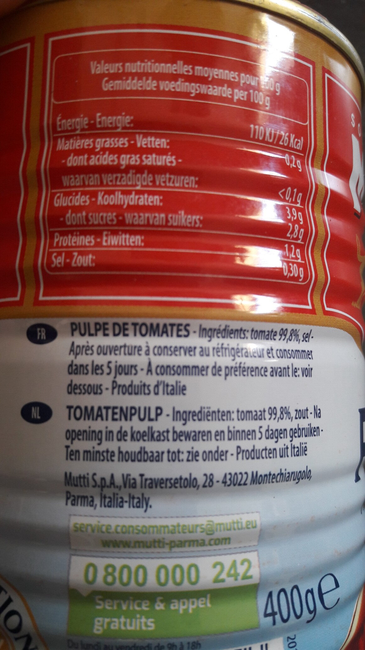 Polpa Tomaten - Informació nutricional - fr