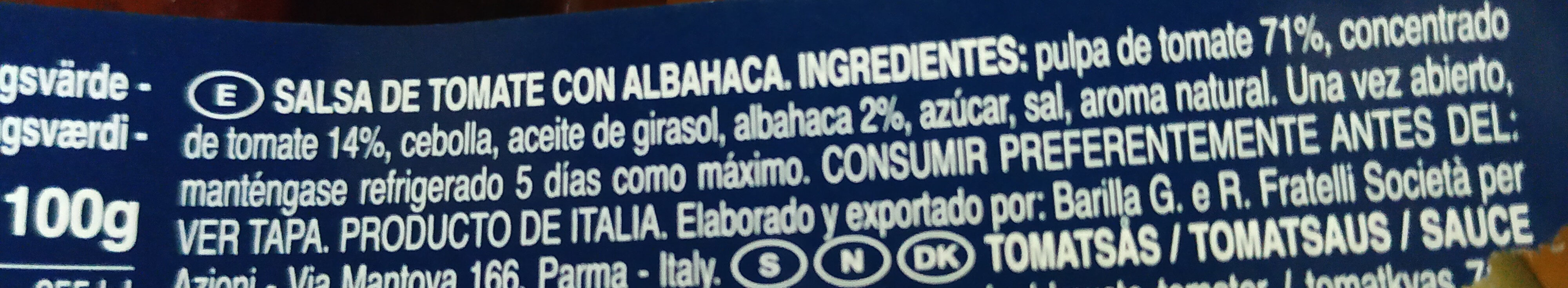 Salsa basílico - Ingredients - es