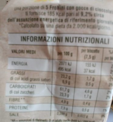 Frollini aux pepites de chocolat - Informació nutricional - fr