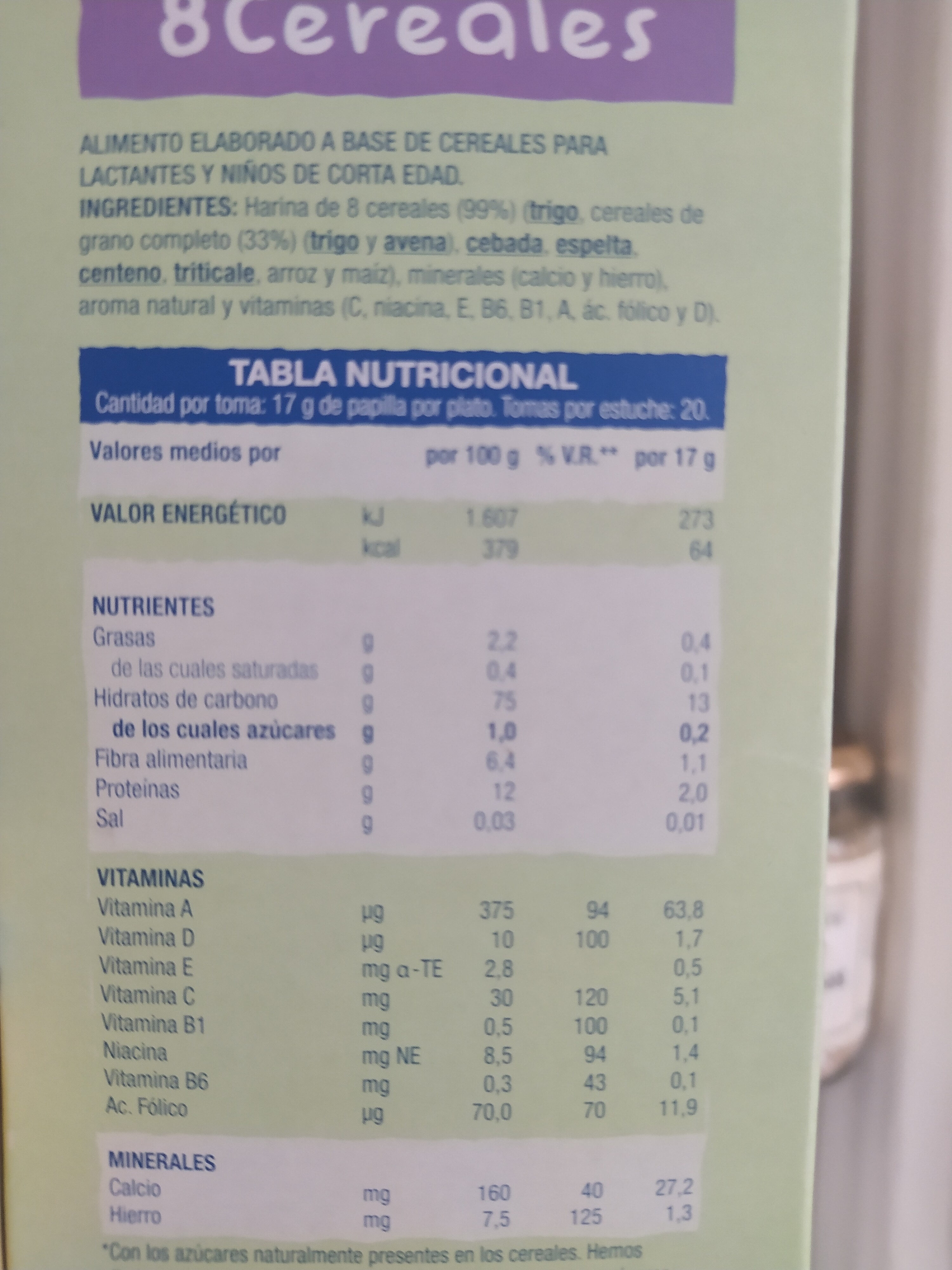 Papilla 8 cereales - Ingredients - es
