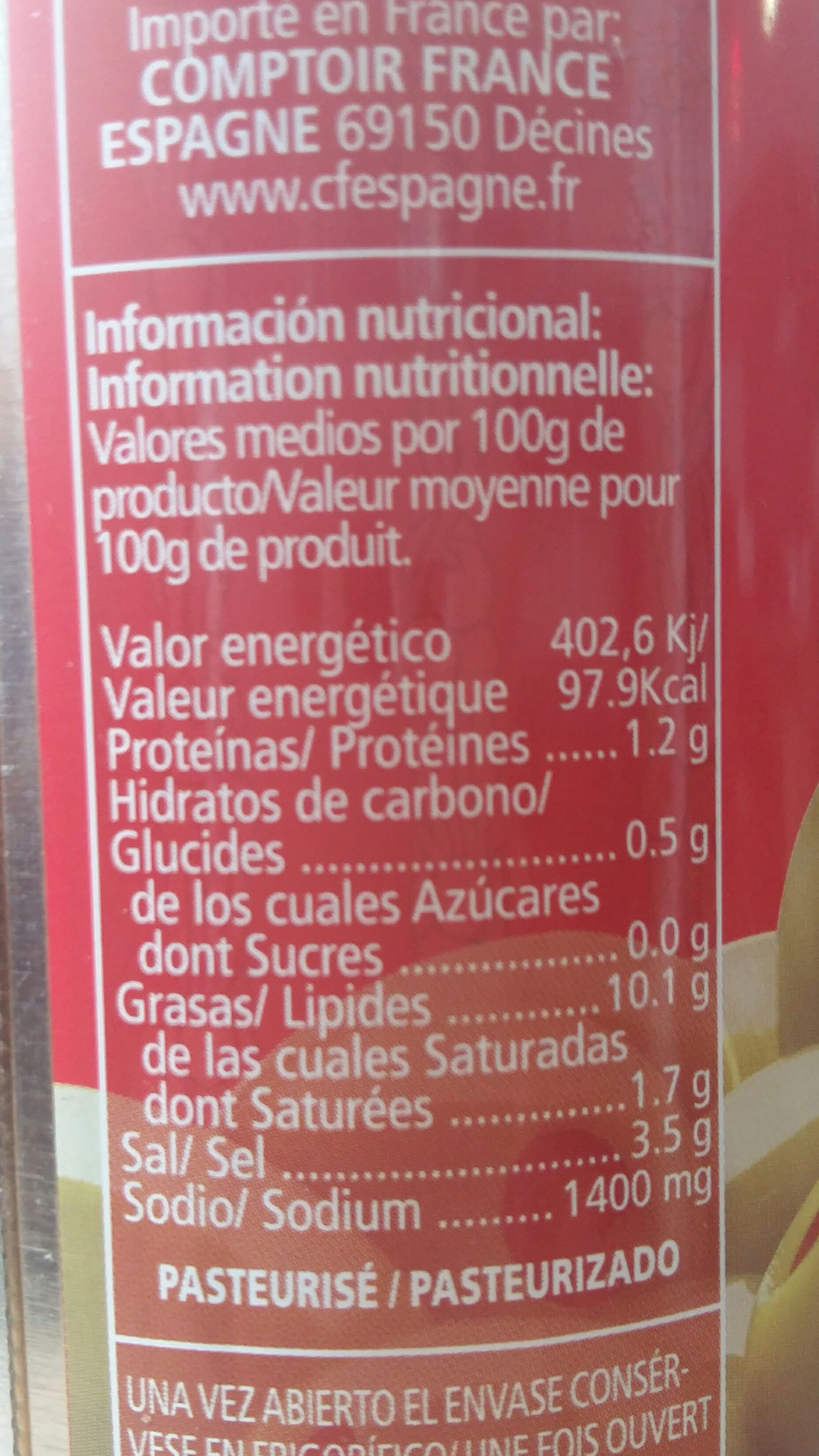 Aceitunas rellenas de pimiento - Informació nutricional - fr