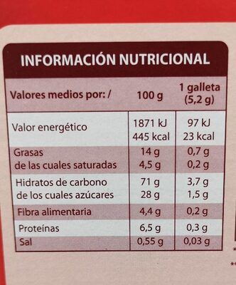 Galletas choco cereales - Informació nutricional - es