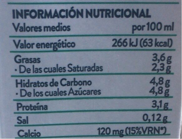 Leche entera eco - Informació nutricional - es