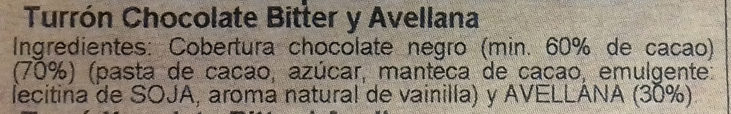 Turrón chocolate "bitter" avellana - Ingredients - es