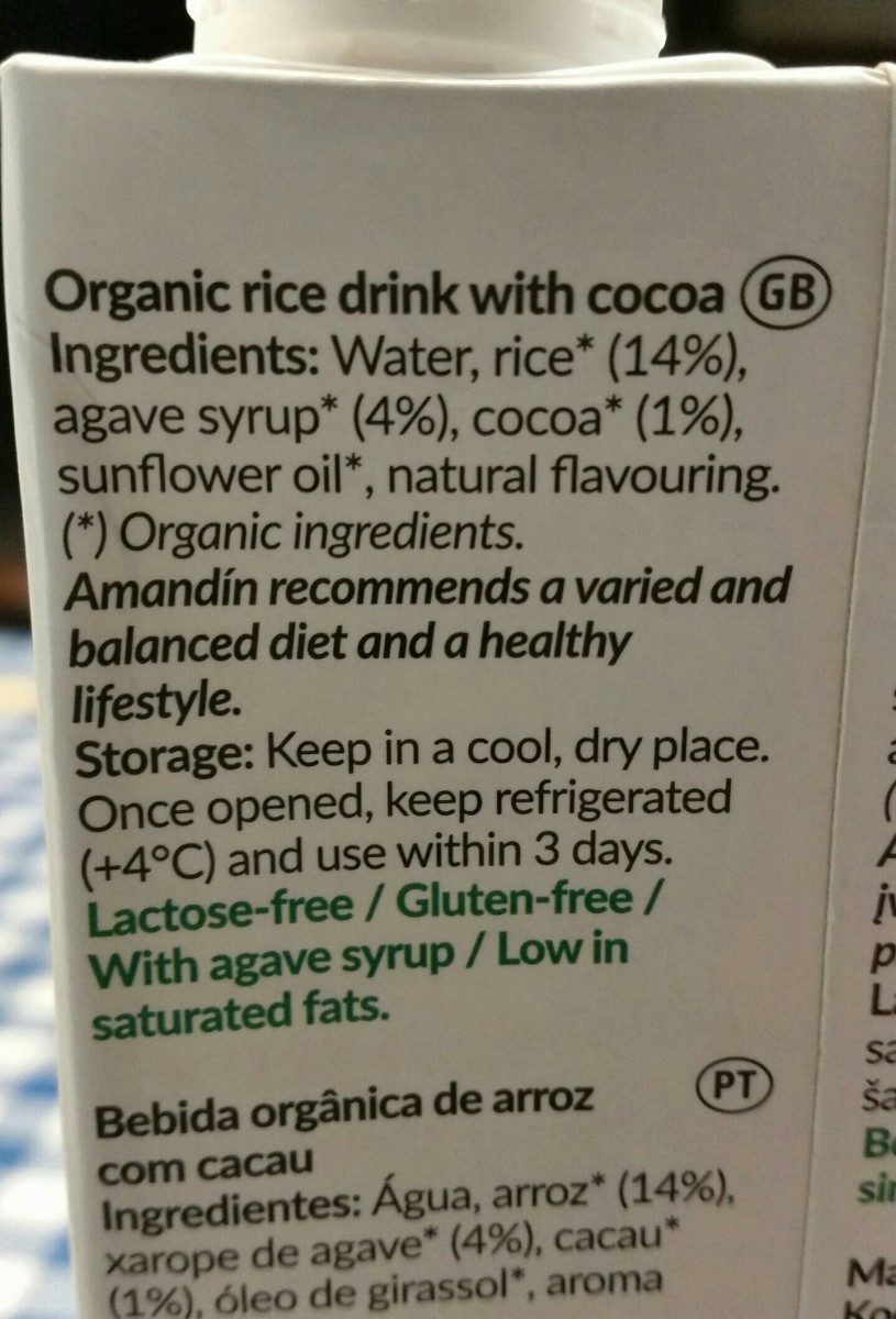Bebida ecológica de arroz con cacao - Ingredients - es