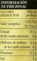 Palmitos en conserva - Informació nutricional - es