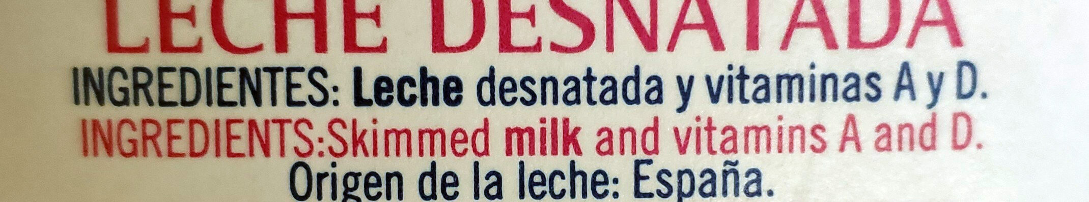 Leche desnatada A + D - Ingredients - en
