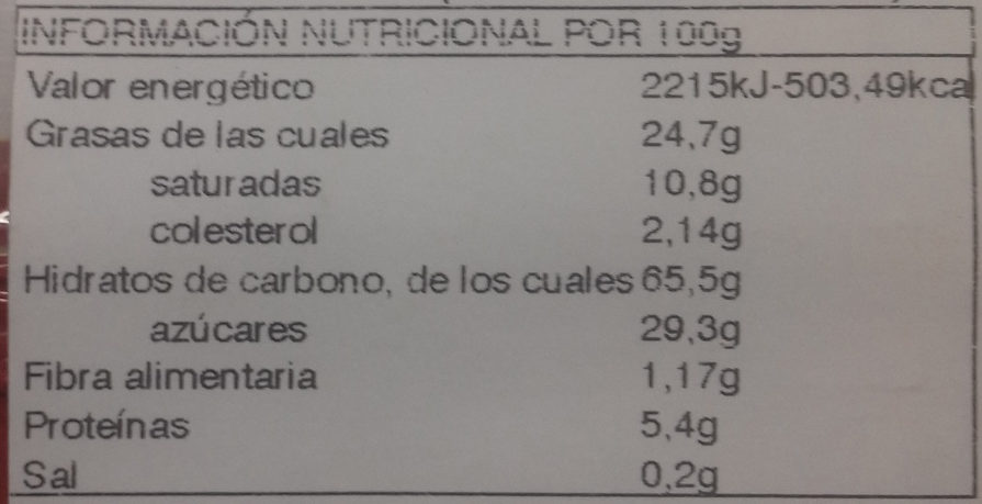 Mantecados y polvorones con grasa vegetal - Informació nutricional - es