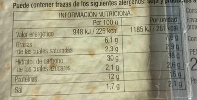 Fajitas mexicanas - Informació nutricional