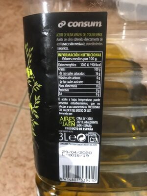 Aceite de oliva virgen - Informació nutricional - es