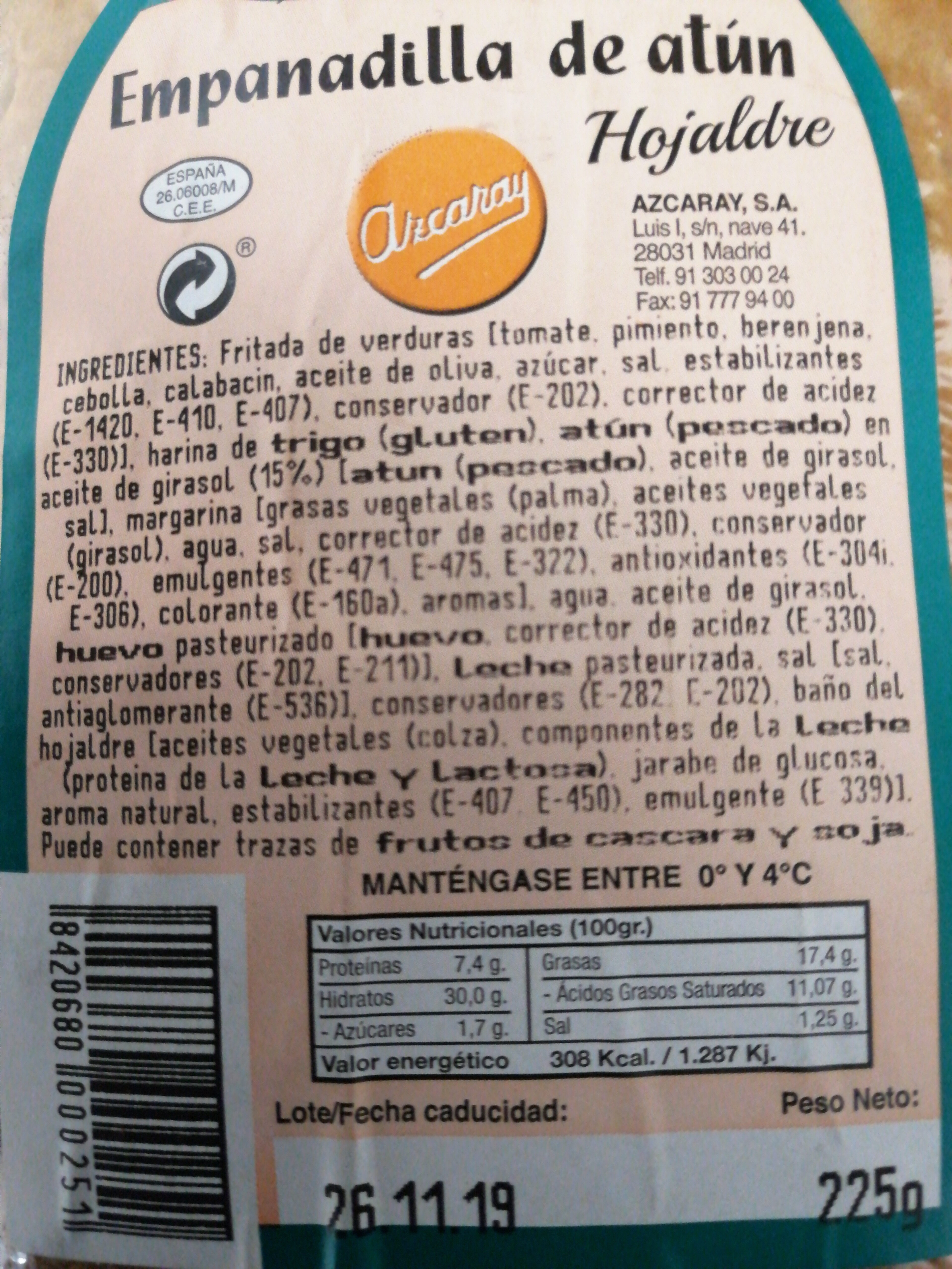 Empanada de Atún Hojaldre - Producte - es