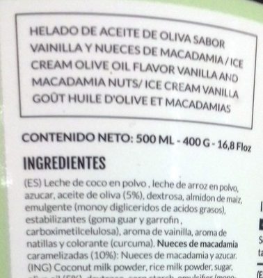 Helado vanilla macadamia - Ingredients