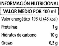 Bebida de zumo y soja "Alipende" Piña - Informació nutricional - es